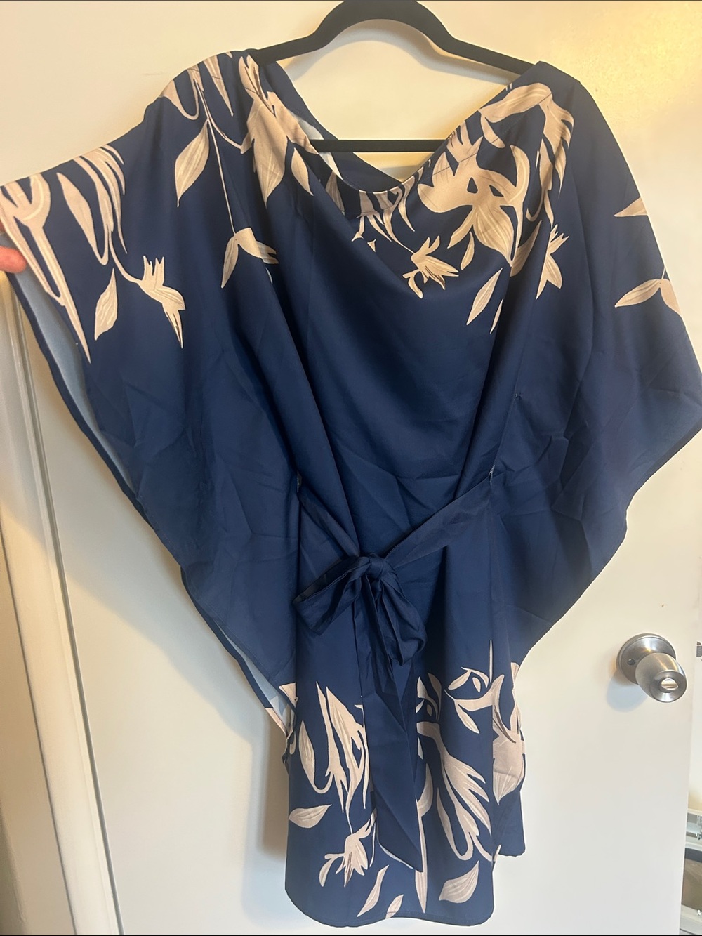 SHEIN Navy Blue Floral Tie-Waist Mini Dress